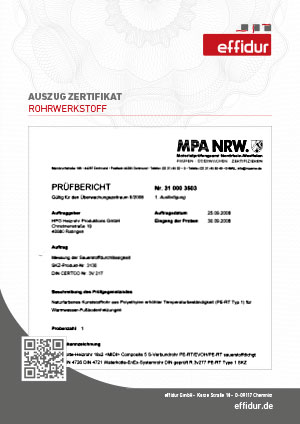 Zertifikat Rohrwerkstoff