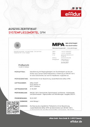 Zertifikat Systemfließmörtel